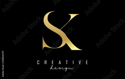 Golden SK s k letter design logo logotype concept with serif font and elegant style. Vector illustration icon with letters S and K. photo