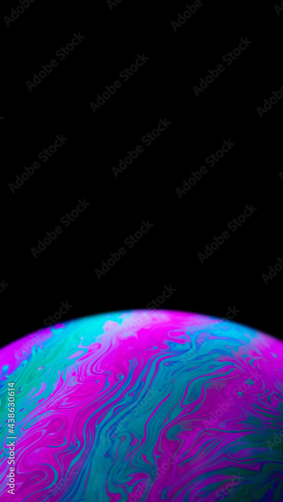 Bubble abstract. Globe planet earth in galaxy universe space with sun on black background. Comet, asteroid, meteorite in fantasy galaxy.