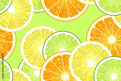 Seamless fruit pattern. Handmade illustration. Oranges. Citrus slice. Fruit. Juice. Vitamin. Summer background for advertising. Tropical template for design. Artistic backdrop for business. Fresh.