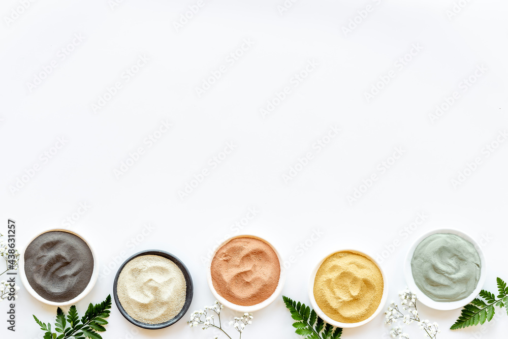 Spa beauty treatment set of clay cosmetic. Flay lay Spa beauty treatment set of clay cosmetic. Flay lay