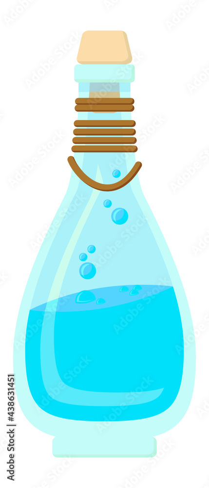 Vector illustration of small vial with blue, bubbly liquid inside - Potion of lesser mana - with embellishments Vector illustration of small vial with blue, bubbly liquid inside - Potion of lesser mana - with embellishments