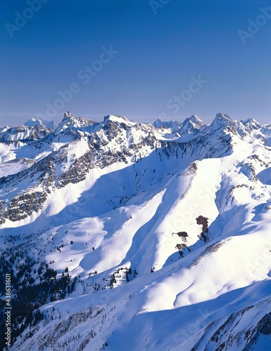 austria, arlberg area, mountain landscape, winter, mountain top, mountains, arlberg, snow, landscape, snow-covered, overview, nature,  © VisualEyze