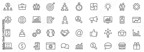 Management icons set. Business people thin line icons vector
