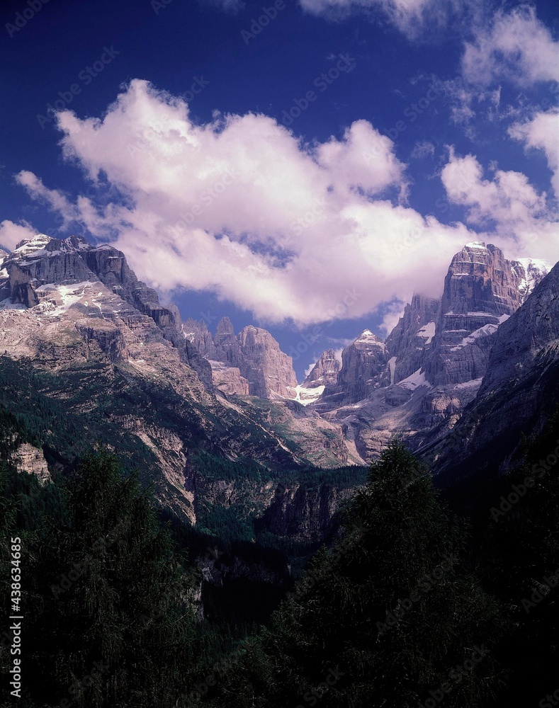 italy, brenta group, trentino, brenta valley, cloudy sky, mountain landscape, mountains, clouds, sky, landscape, nature, 