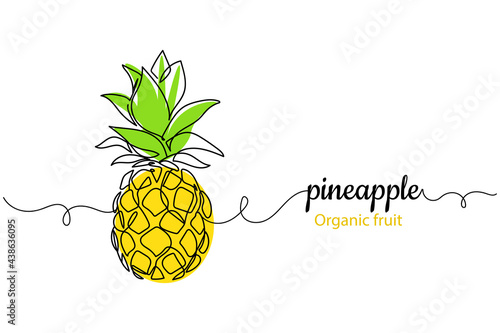 Continuous one line of pineapple in silhouette. Linear stylized.Minimalist. Organic fruit concept