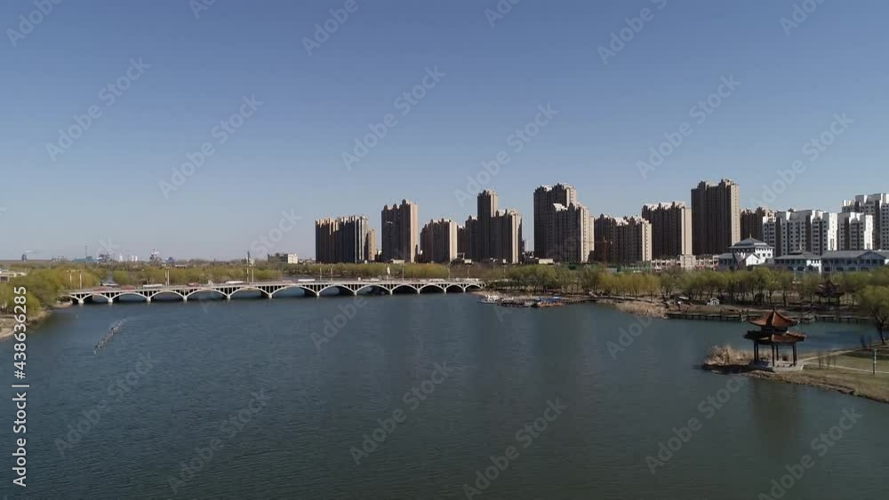 Aerial photo of waterfront city architecture, North China Aerial photo of waterfront city architecture, North China