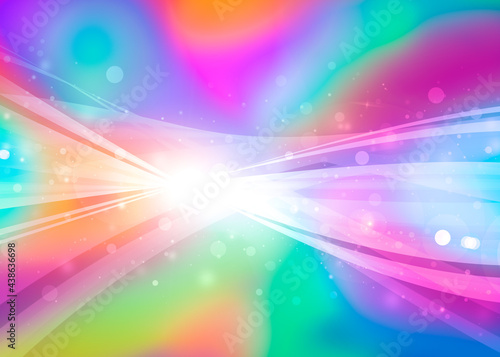 Colorful wave line and sparkle rays glitter lights with bokeh elegant lens flare abstract background. wave sparks background.