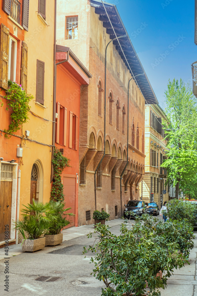 Streets and old houses in the historic center of Bologna