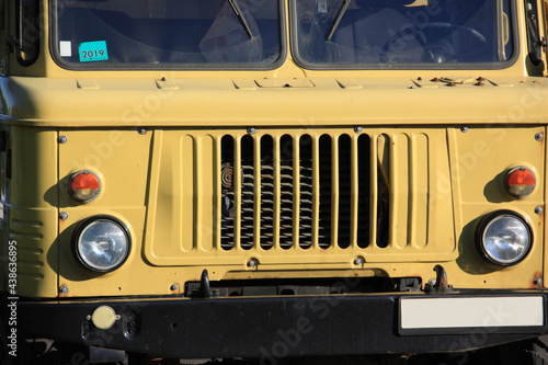 Front of yellow truck close up