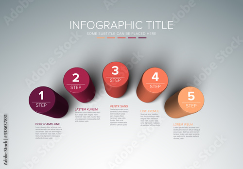Vector colorful multipurpose Infographic template with five cylinder steps