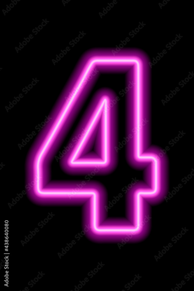 Neon pink number 4 on black background. Serial number, price, place Neon pink number 4 on black background. Serial number, price, place