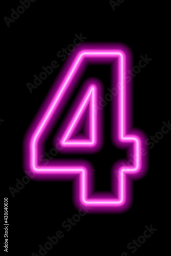 Neon pink number 4 on black background. Serial number, price, place