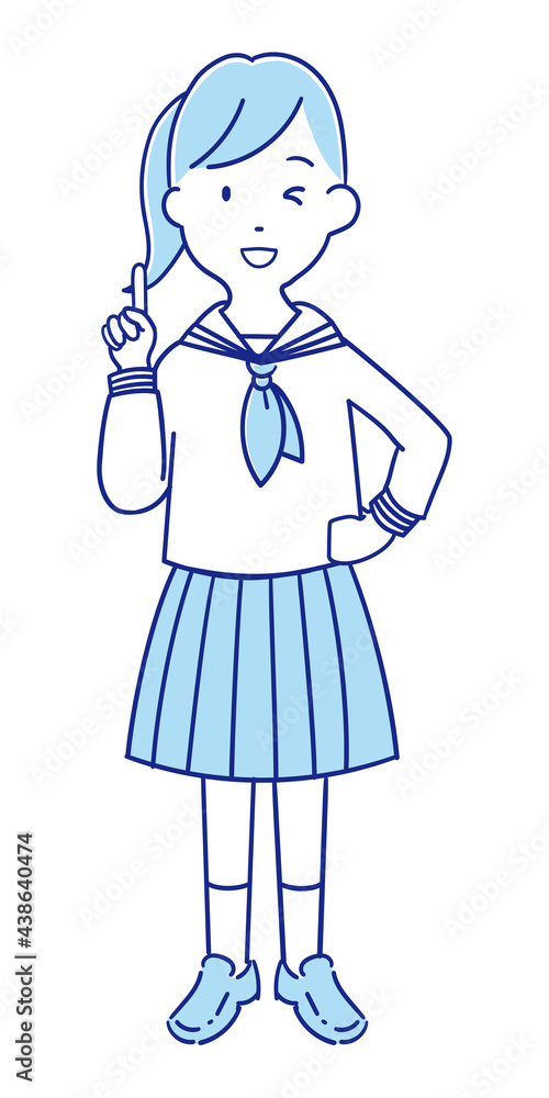 ポイントと指を上げるセーラー服の女子中高生 ポイントと指を上げるセーラー服の女子中高生