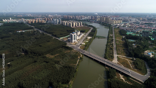 Natural scenery of water system around the city, North China