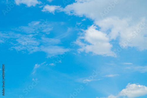 Blue sky with beautiful natural white clouds. Space for text. Background.