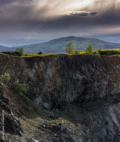 Mount Sleza and the quarry - before the rain - dramatic sky - Poland