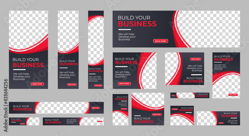 Set of Corporate Business web banners with standard size and place for images. Vertical, horizontal and square template. Vector illustration