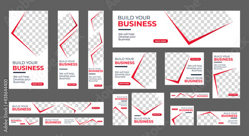 Set of Corporate Business web banners with standard size and place for images. Vertical, horizontal and square template. Vector illustration