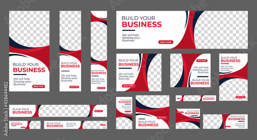 Set of Corporate Business web banners with standard size and place for images. Vertical, horizontal and square template. Vector illustration
