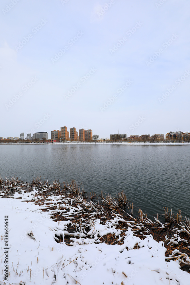 Snow view of city park, North China