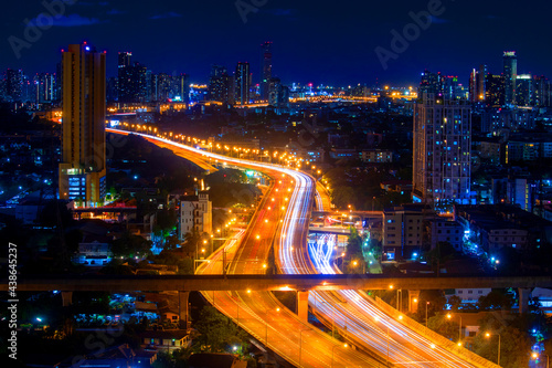 Bangkok cityscape night light.  Lighting the night highway and tower building © Thaisucculents