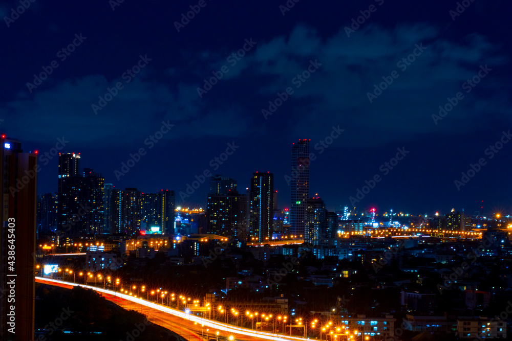 Bangkok cityscape night light and tower building