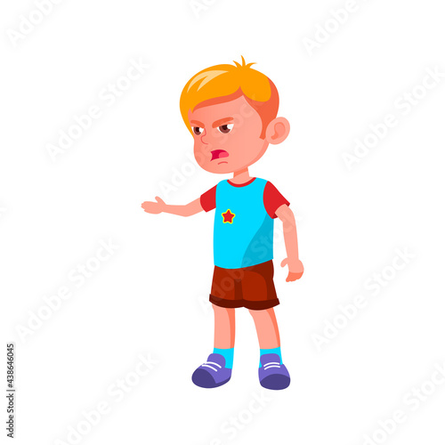 enraged little boy shouting at domestic animal cartoon vector. enraged little boy shouting at domestic animal character. isolated flat cartoon illustration