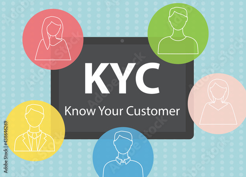 KYC Know Your Customer written on tablet screen - vector illustration