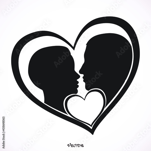 Valentine's day card with silhouettes of loving couple