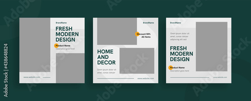Set of editable templates for Instagram post, Facebook square frame, social media, decor, advertisement, and business promotion, fresh design with white green color and minimalist vector (3/3)