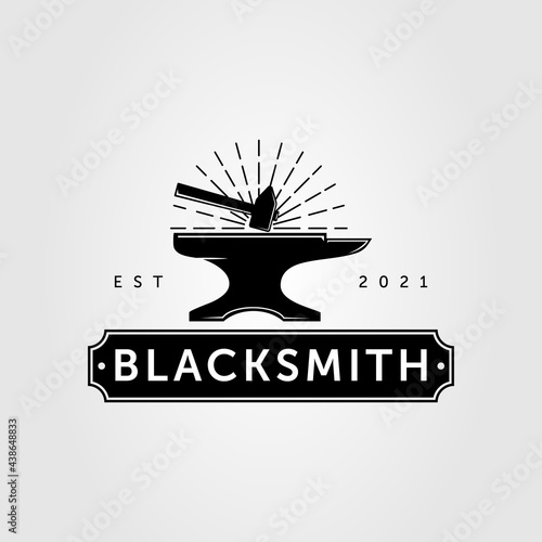 blacksmith anvil and forging hammer logo vector illustration design