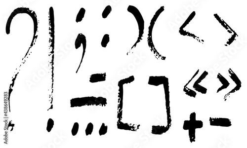 Vector grunge punctuation marks set on white background. Hand drawn illustration