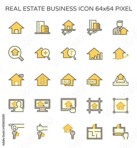 Real estate business vector icon i.e. land, home or house. Residential building, plot of land for development, investment by construction. To registration in title deed for sale, rent, buy. 48x48 px.