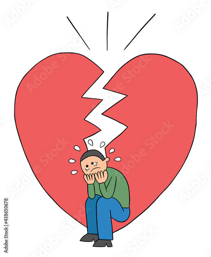 Cartoon man is heartbroken and very sad, vector illustration