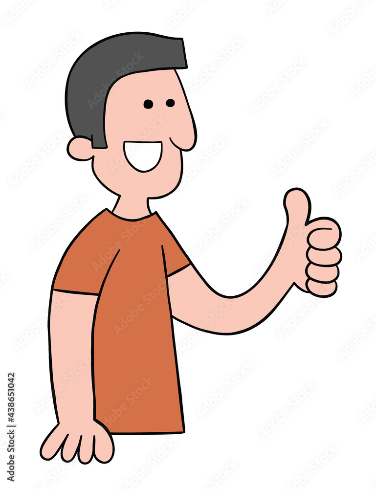 Cartoon man giving thumbs up, vector illustration Stock Vector | Adobe