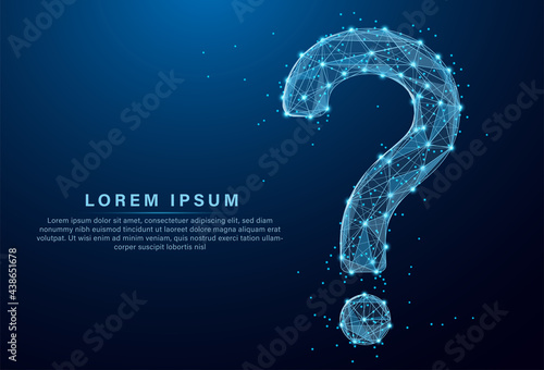 Low poly style design vector illustration of Question mark icon. Abstract geometric background.Wireframe light connection structure. Modern 3d graphic concept. Isolated vector illustration.