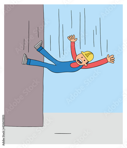 Cartoon worker man falls from the height, vector illustration