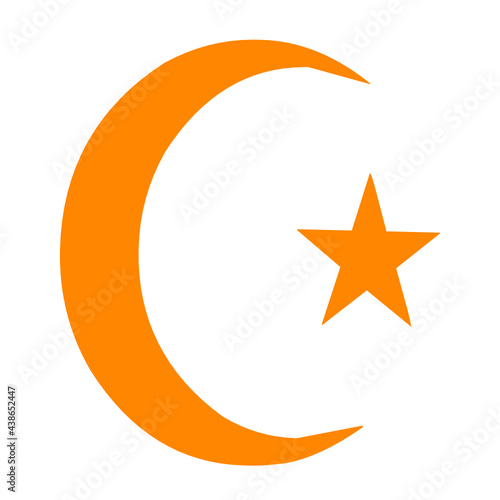 Orange color of half moon and star on isolated background