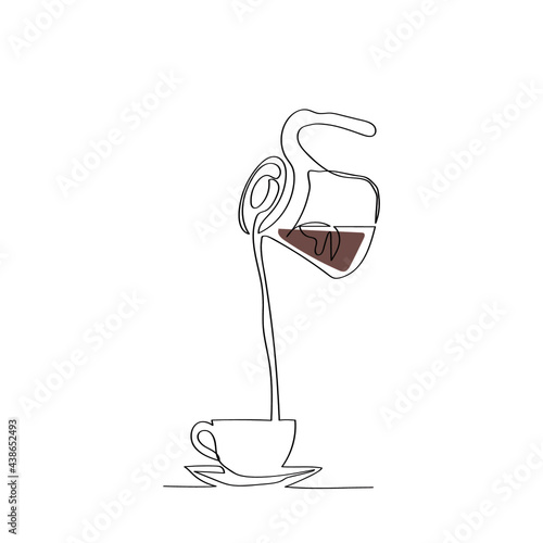 Continuous one line dripper of coffee. Hand drawing art brewing coffee theme. Vector illustration