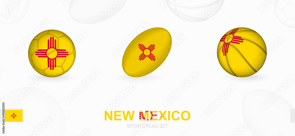 Sports icons for football, rugby and basketball with the flag of New Mexico. Sports icons for football, rugby and basketball with the flag of New Mexico.