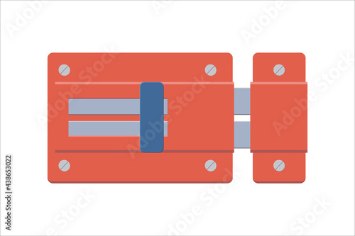 Door latch,  sliding lock with dead bolt in flat style.  Isolated on white background. Vector illustration.