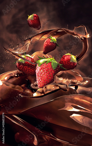 Strawberries Splashing in Milk Chocolate