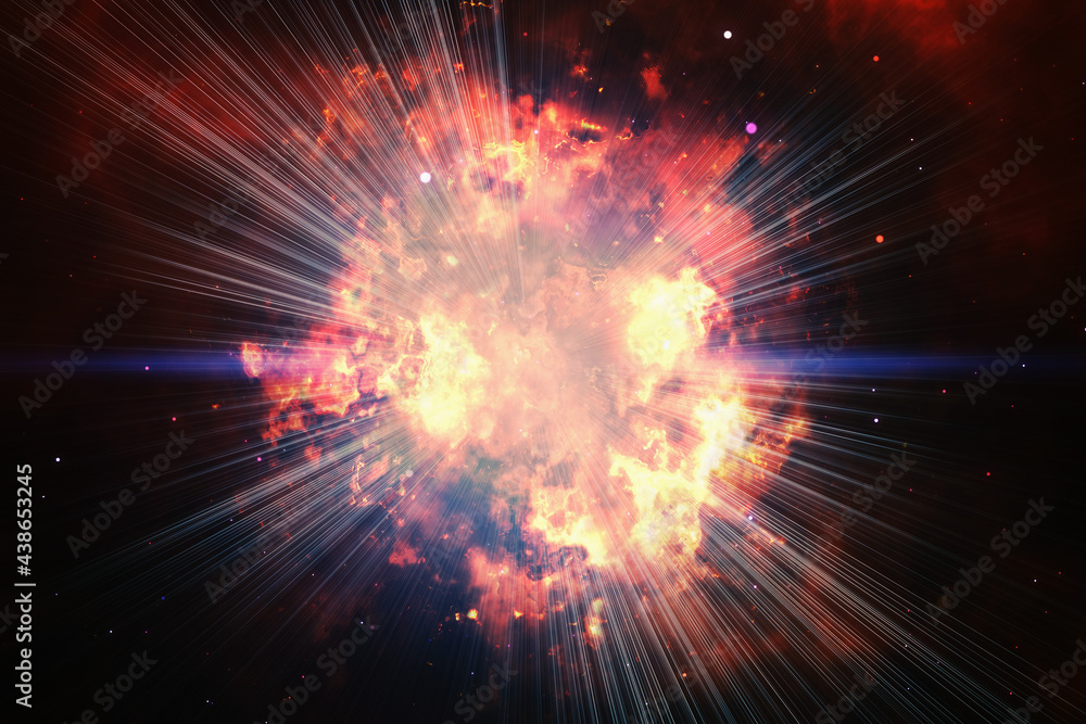 Fototapeta premium fire explosion against the background of cosmic stars