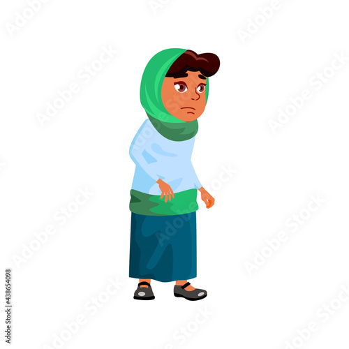 tired muslim girl preteen on school lesson cartoon vector. tired muslim girl preteen on school lesson character. isolated flat cartoon illustration