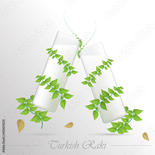 turkish raki logo illustration with ivy nature leaf vector draw