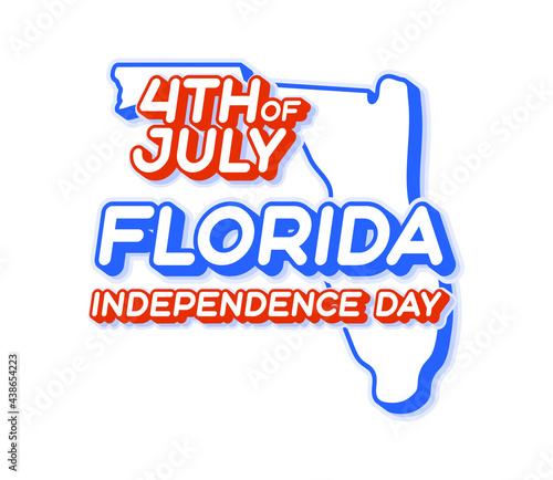florida state 4th of july independence day with map and USA national color 3D shape of US state Vector Illustration
