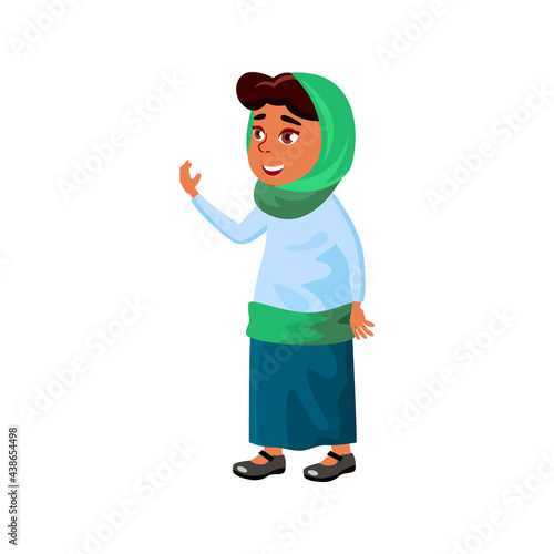 attractive islamic girl preteen communicate with teacher at educational courses cartoon vector. attractive islamic girl preteen communicate with teacher at educational courses character. isolated flat