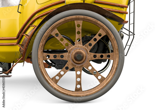 close up on the wheel of the cyberpunk car in white background