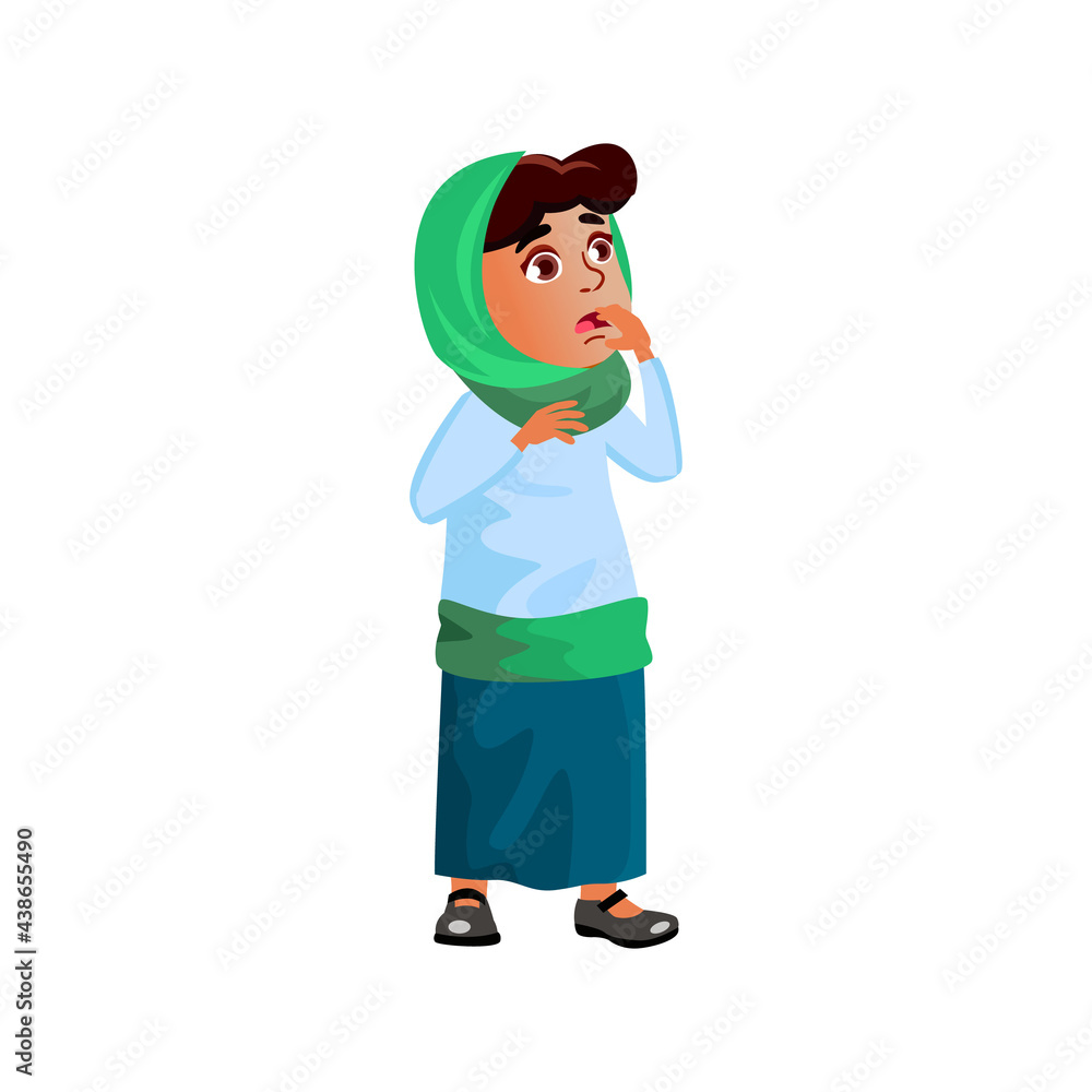surprised muslim girl watching cartoon release on tv cartoon vector. surprised muslim girl watching cartoon release on tv character. isolated flat cartoon illustration