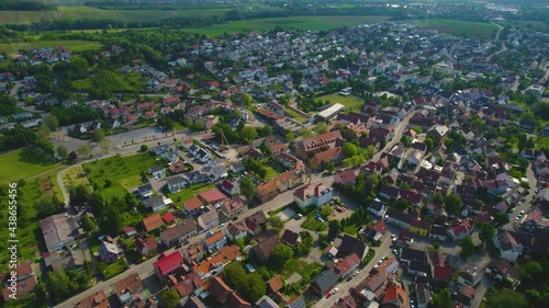 Aerial view of the city Güglingen in Germany. On a sunny morning in spring. photo